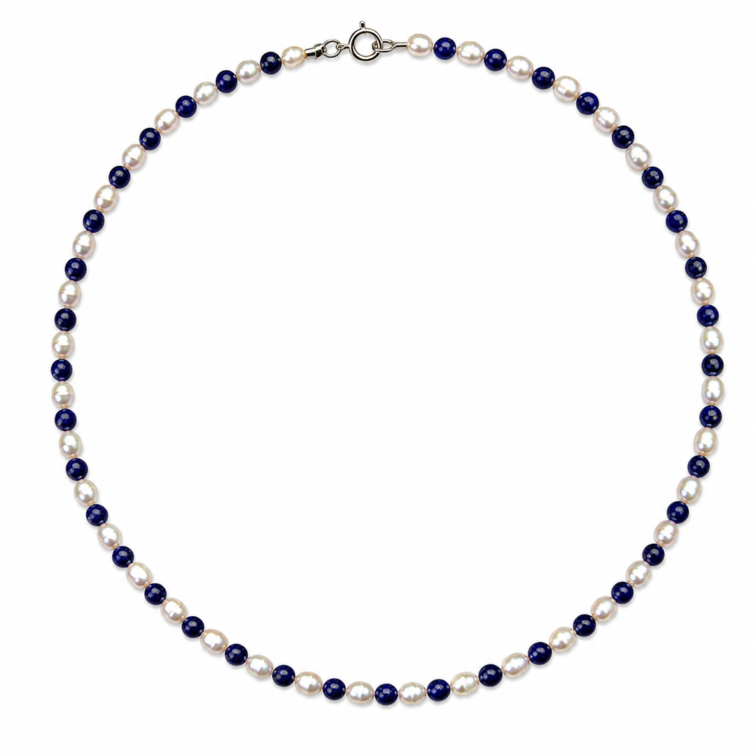 Collier de perles d'eau douce avec lapis-lazuli