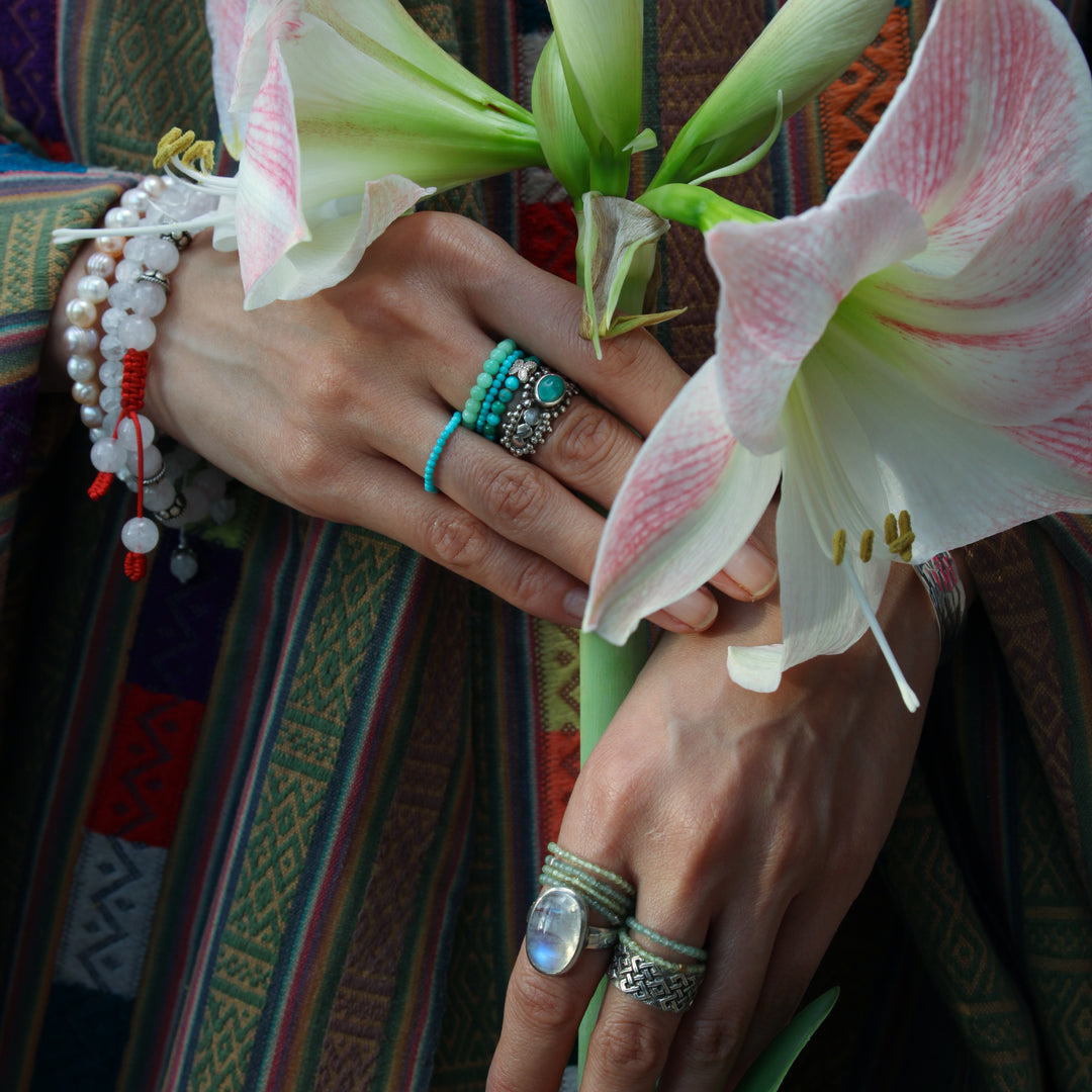 Bague à perles turquoise