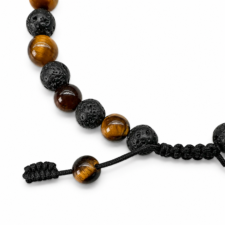 Mala-Armband mit Tigerauge- und Lavaperlen