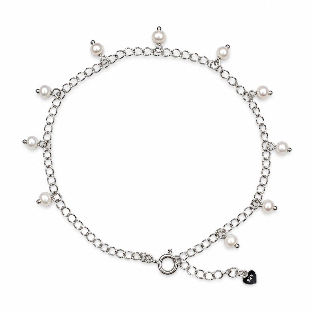 Cavigliera in argento con perle d'acqua dolce