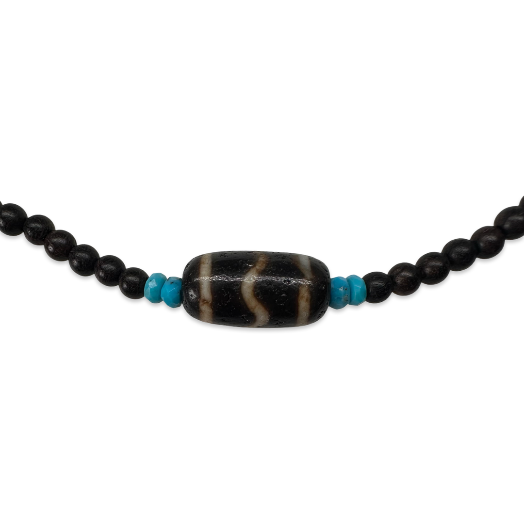 Kette – Ebenholz mit Tibet-Türkis und Dzi-Perle