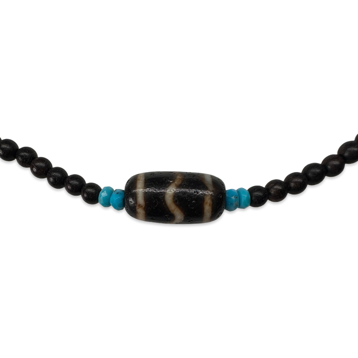 Kette – Ebenholz mit Tibet-Türkis und Dzi-Perle
