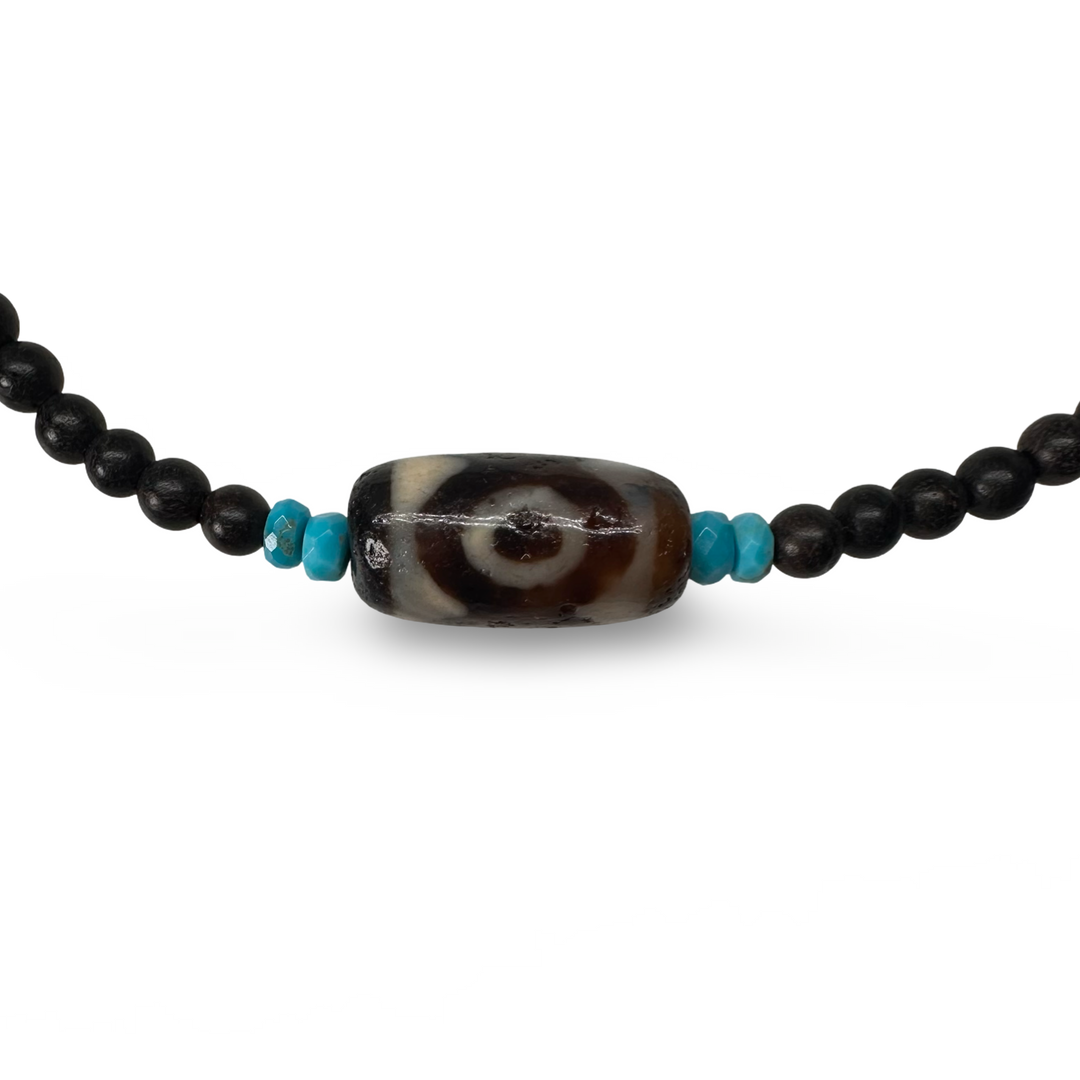Kette – Ebenholz mit Tibet-Türkis und Dzi-Perle