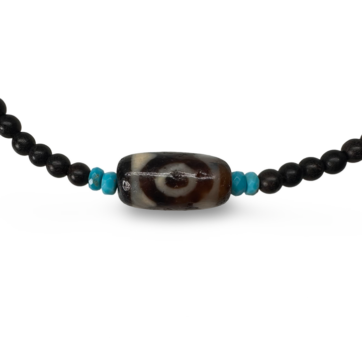 Kette – Ebenholz mit Tibet-Türkis und Dzi-Perle