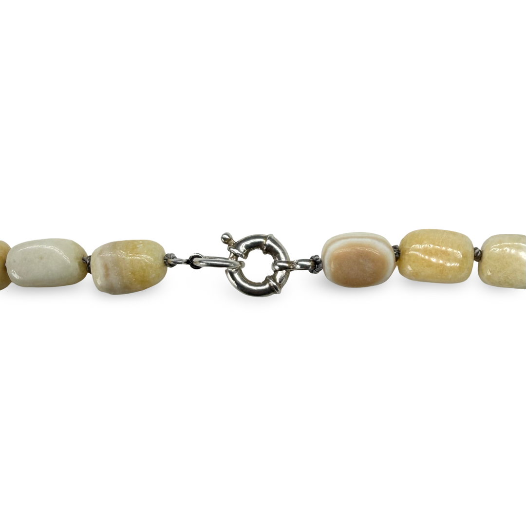 Aragonite necklace with silver spirals and antique coral - One-of-a-kind piece