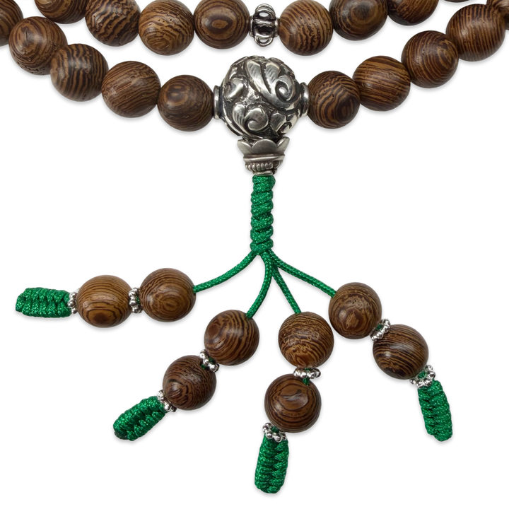 Holz-Mala mit handgeschmiedeter Silber-Guruperle