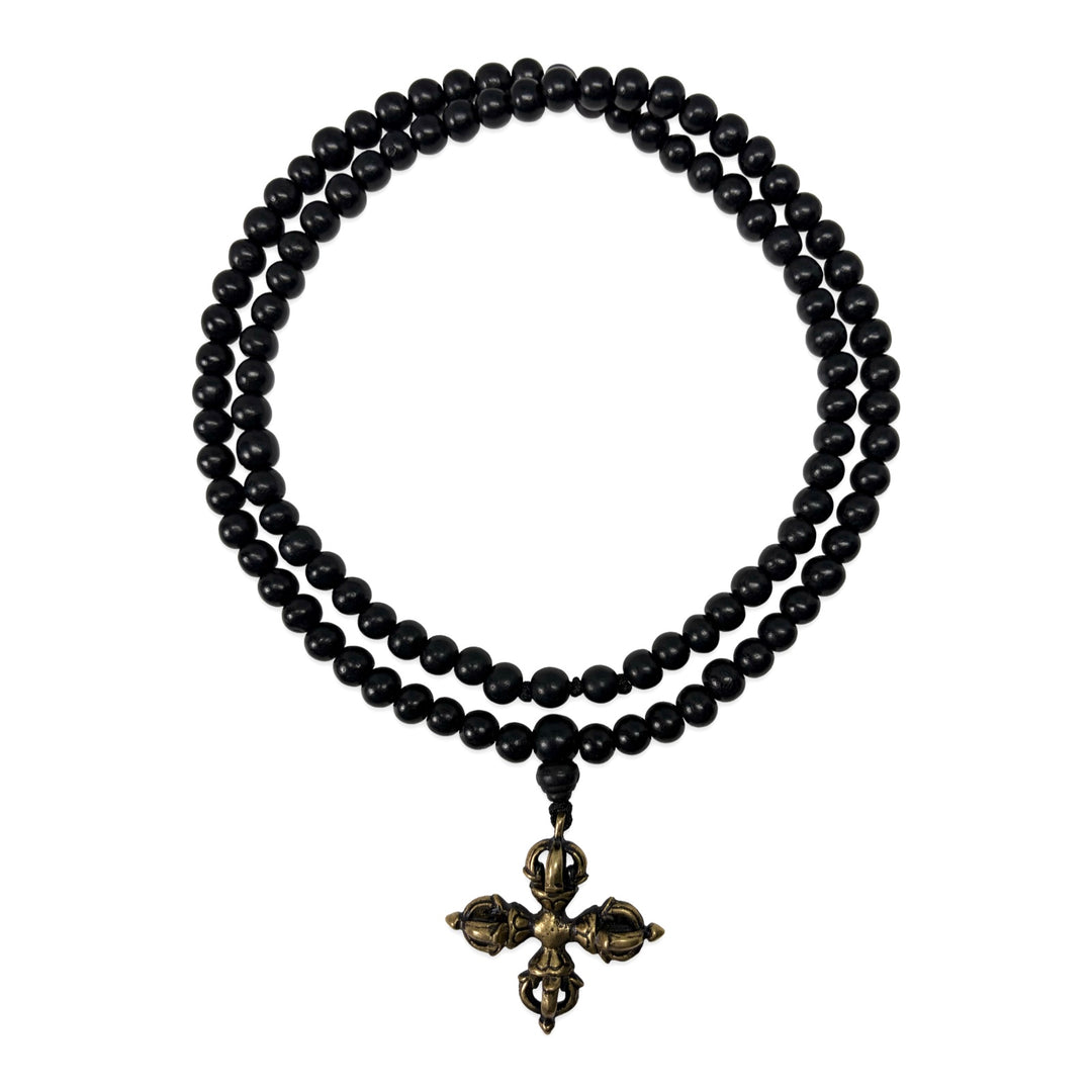 Rosewood mala with a double vajra