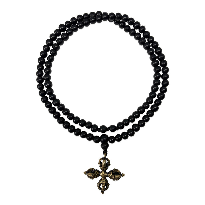 Rosewood mala with a double vajra