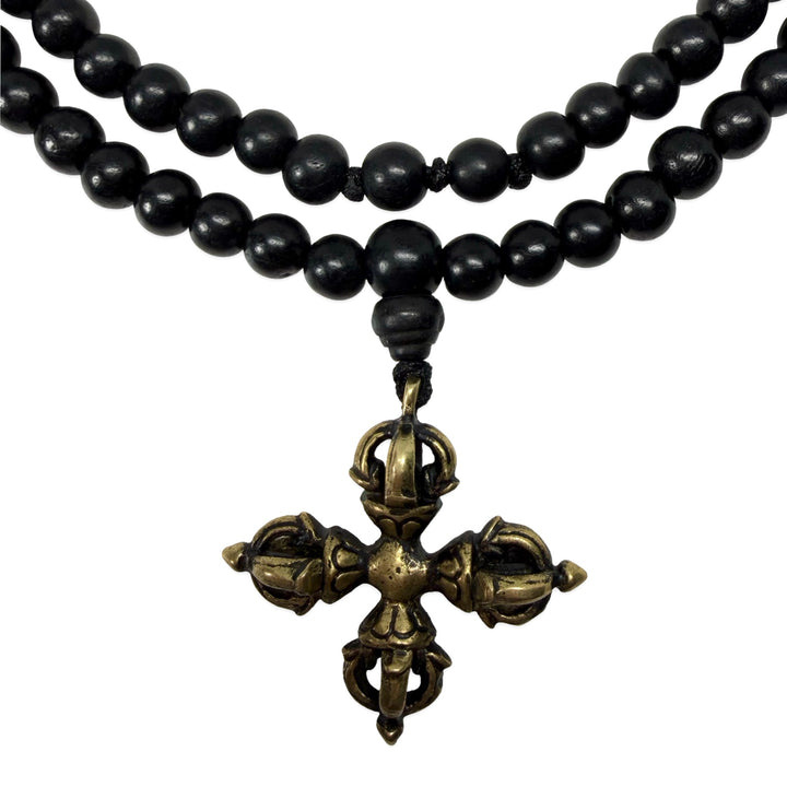 Rosewood mala with a double vajra