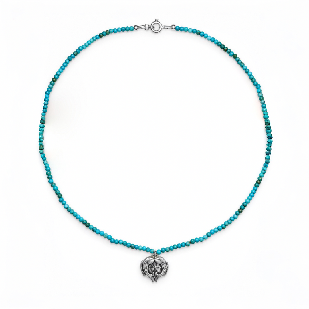 Tibet-Türkis-Kette mit Fischpaar-Anhänger in Silber