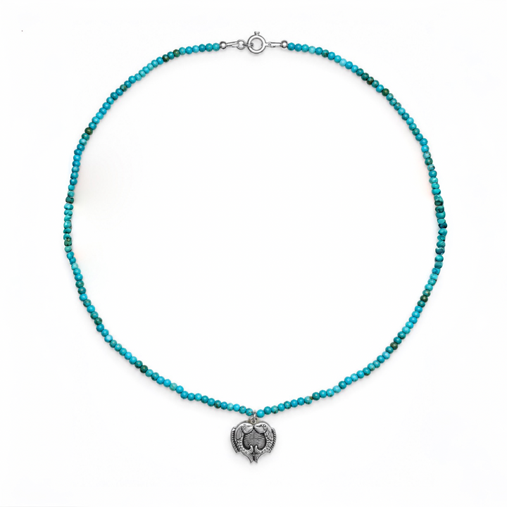Tibet-Türkis-Kette mit Fischpaar-Anhänger in Silber
