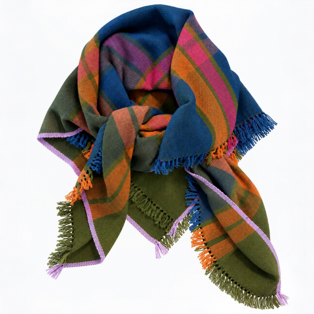 Foulard en cachemire « Kongpo » - Bleu nuit et olive