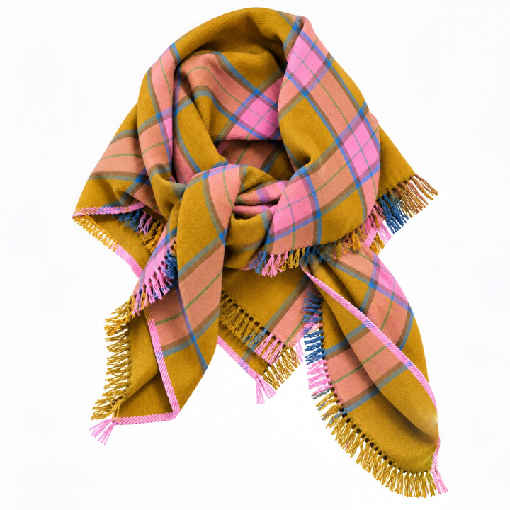 Foulard en cachemire « Tsaparang » - Ocre et rose