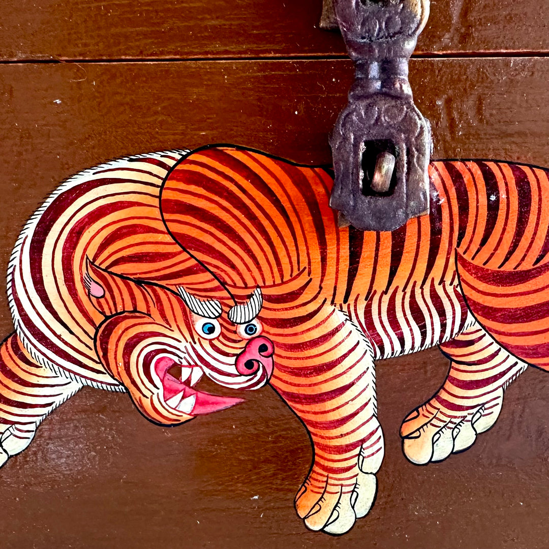 Grosse Tibetische Schneelöwen-Tiger-Holzschatulle