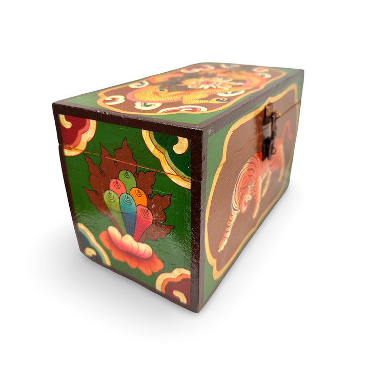 Grosse Tibetische Schneelöwen-Tiger-Holzschatulle
