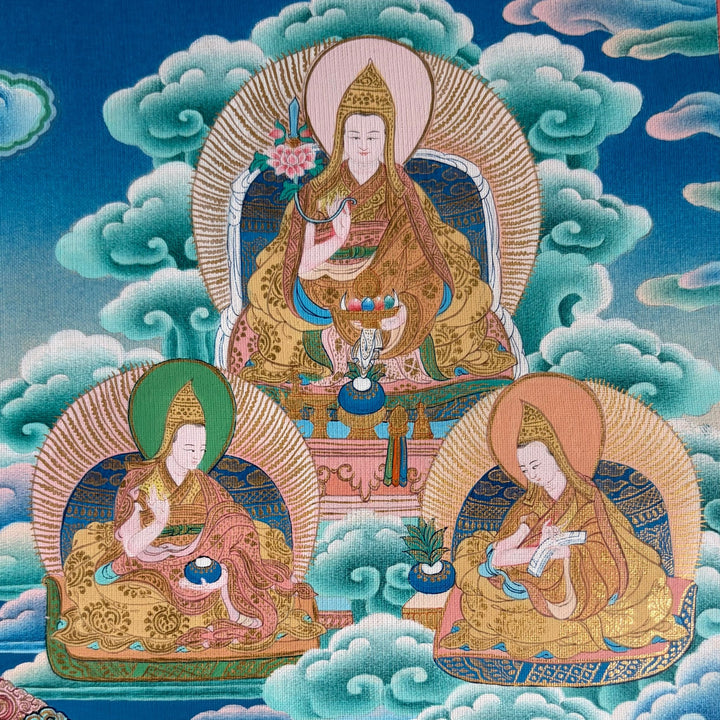 Ältere Thangka - Shakyamuni-Mandala mit Langlebensgottheiten und Gelug-Meistern - Atelier Tibet
