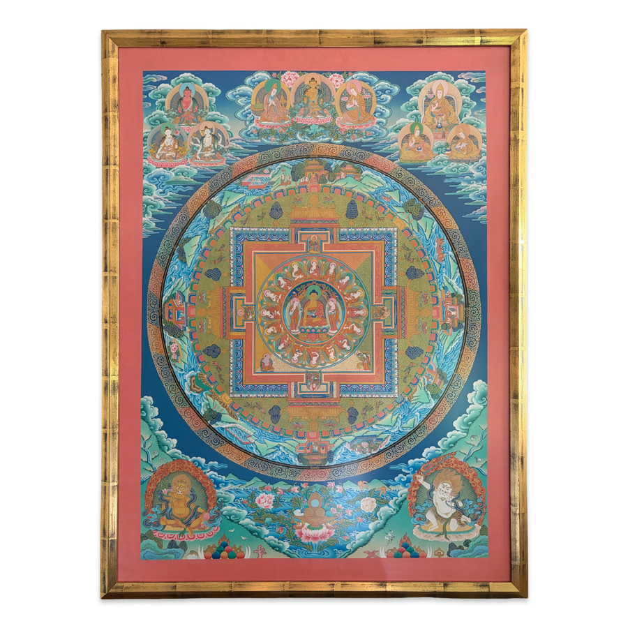 Ältere Thangka - Shakyamuni-Mandala mit Langlebensgottheiten und Gelug-Meistern - Atelier Tibet