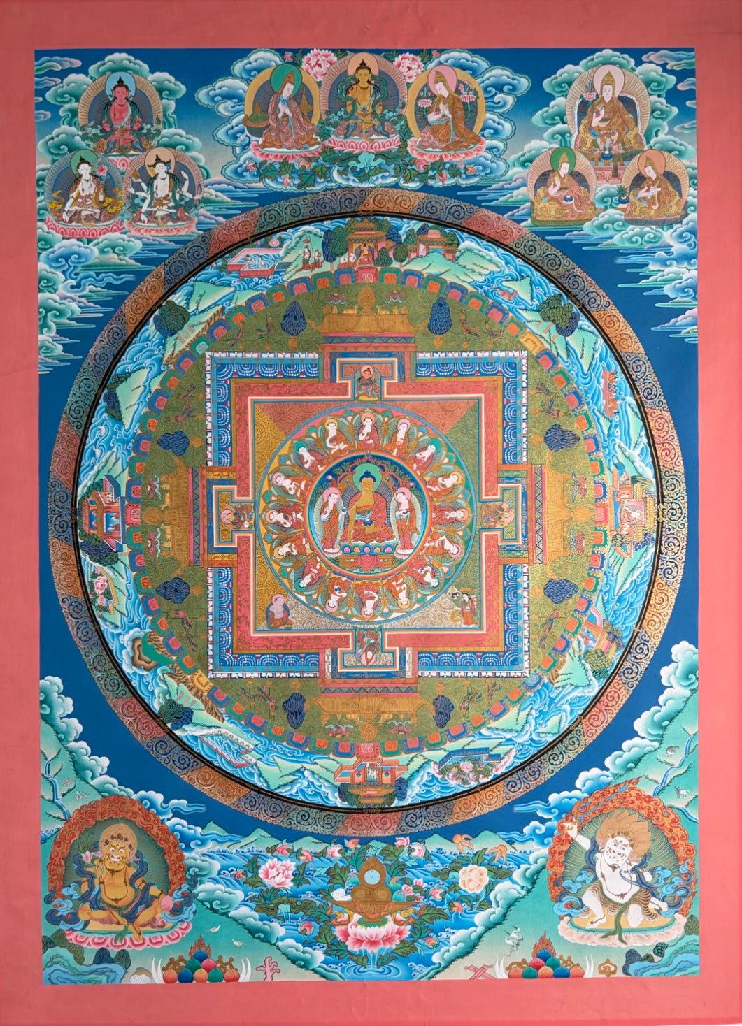 Ältere Thangka - Shakyamuni-Mandala mit Langlebensgottheiten und Gelug-Meistern - Atelier Tibet
