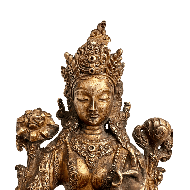 Ältere vergoldete Grüne Tara Statue - Atelier Tibet