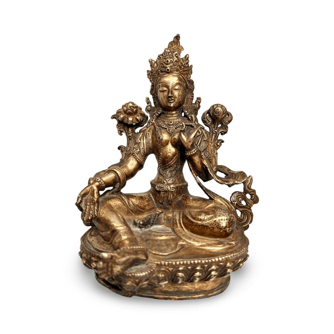 Ältere vergoldete Grüne Tara Statue - Atelier Tibet