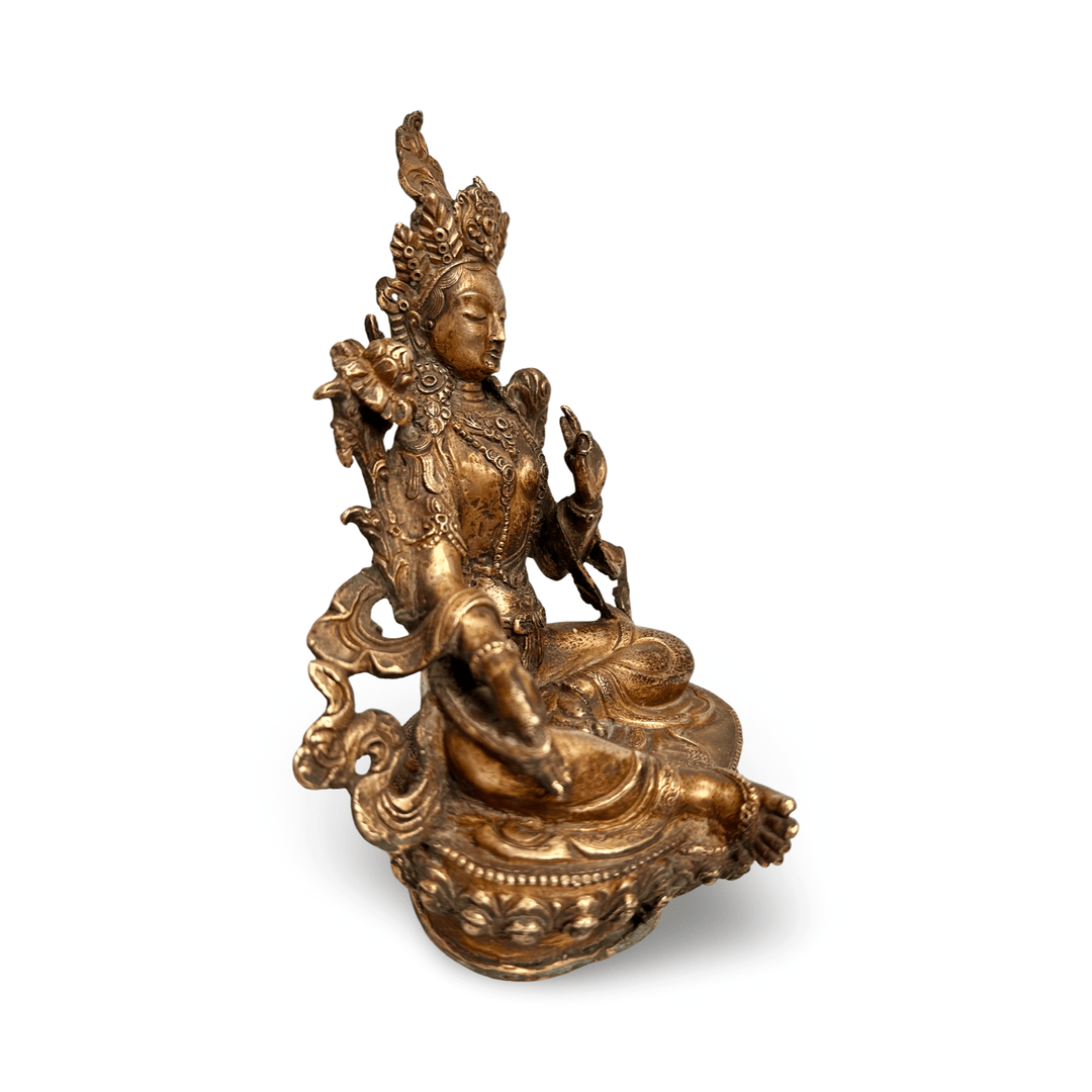 Ältere vergoldete Grüne Tara Statue - Atelier Tibet