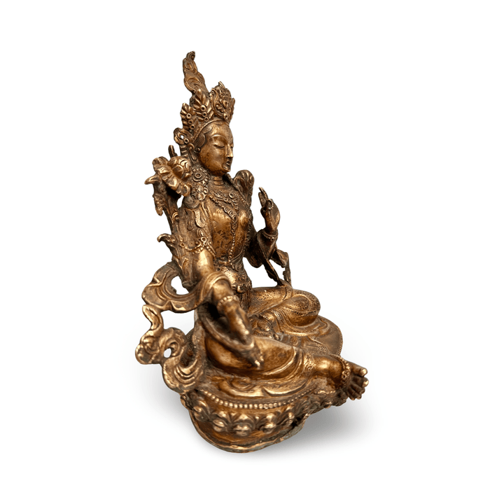 Ältere vergoldete Grüne Tara Statue - Atelier Tibet