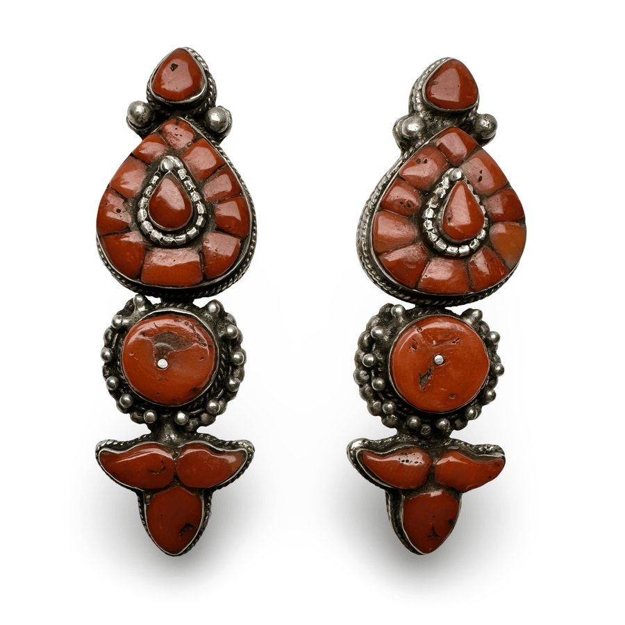 Älterer kleiner Korallen - «Akor» Ohrschmuck - Atelier Tibet