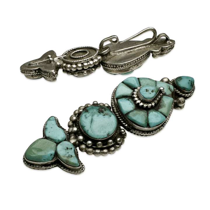 Älterer kleiner Türkis - «Akor» Ohrschmuck - Atelier Tibet