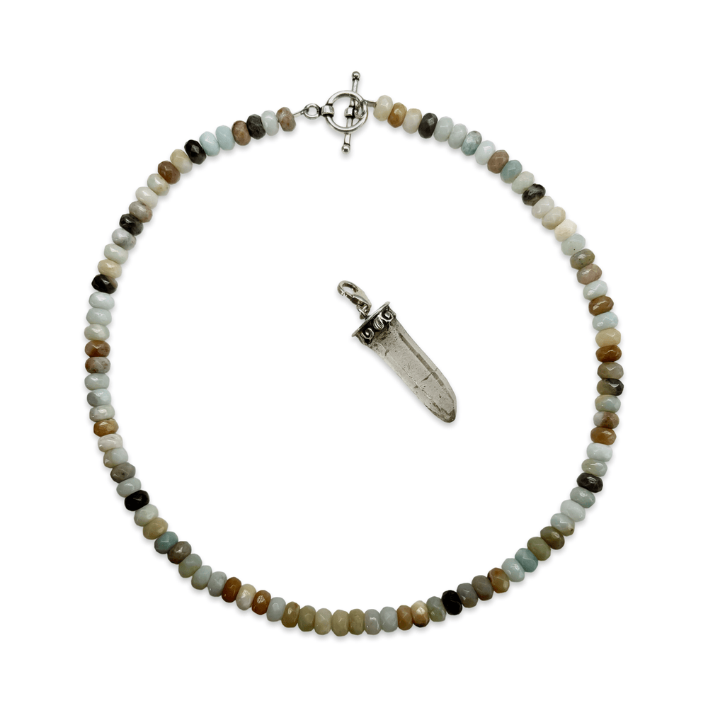 Amazonit-Kette mit abnehmbarem Bergkristall-Anhänger - Atelier Tibet