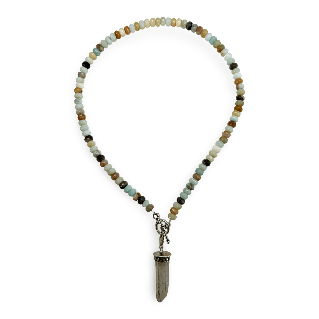 Amazonit-Kette mit abnehmbarem Bergkristall-Anhänger - Atelier Tibet