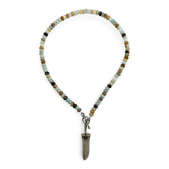 Amazonit-Kette mit abnehmbarem Bergkristall-Anhänger - Atelier Tibet