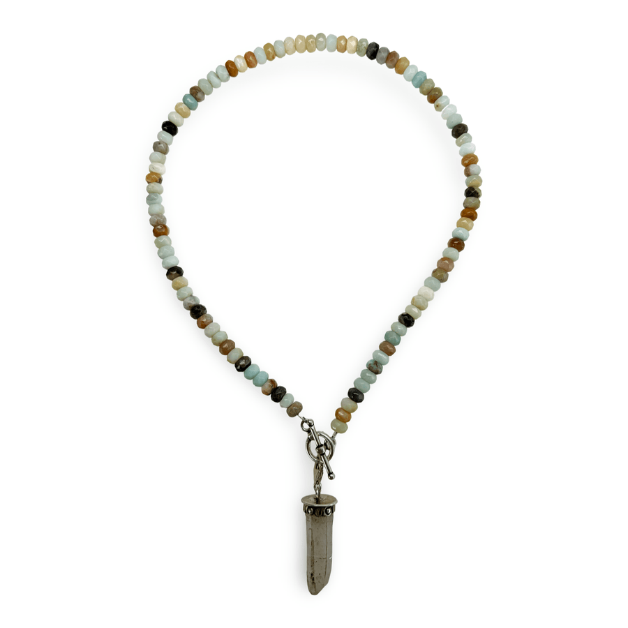 Amazonit-Kette mit abnehmbarem Bergkristall-Anhänger - Atelier Tibet