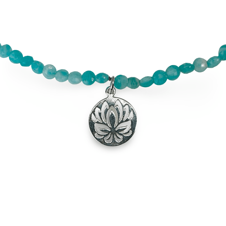 Amazonit - Kette mit Lotus - Anhänger aus Silber - Atelier Tibet