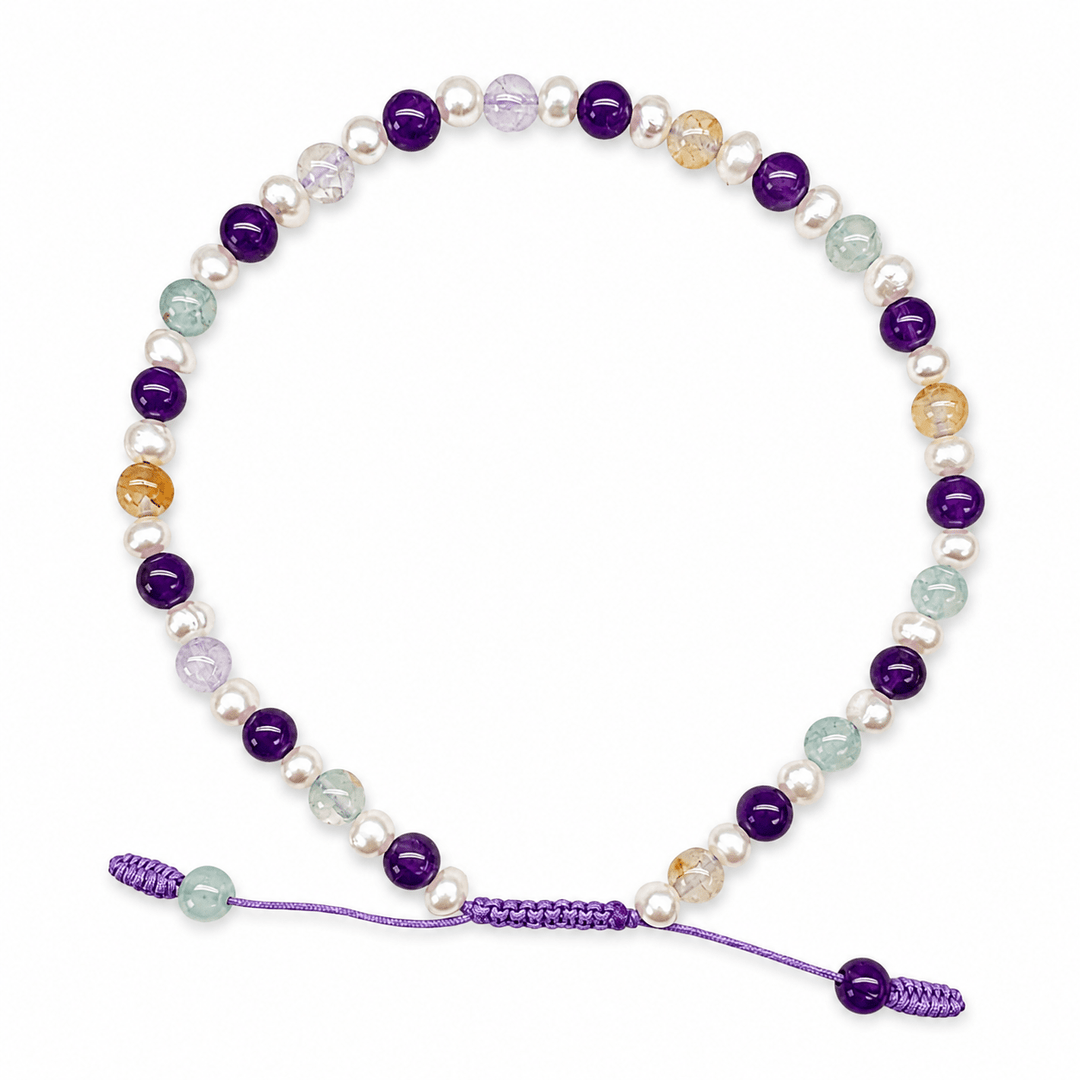 Amethyst, Crackle-Achat und Süsswasserperlen Armband Mala - Atelier Tibet