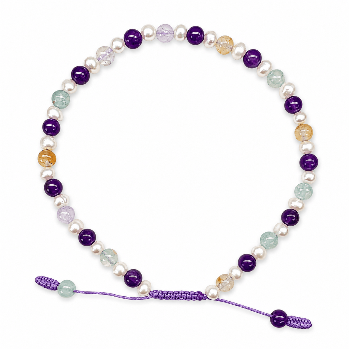 Amethyst, Crackle-Achat und Süsswasserperlen Armband Mala - Atelier Tibet