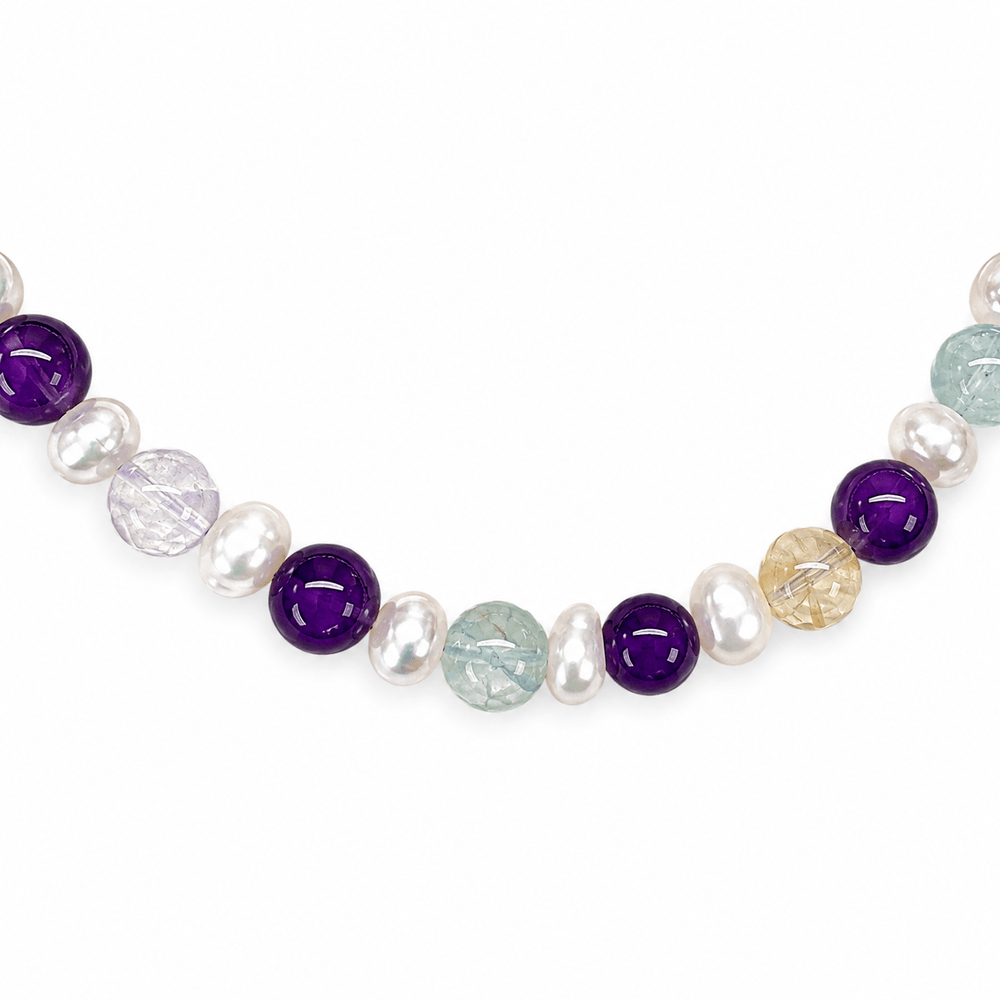 Amethyst, Crackle-Achat und Süsswasserperlen Armband Mala - Atelier Tibet