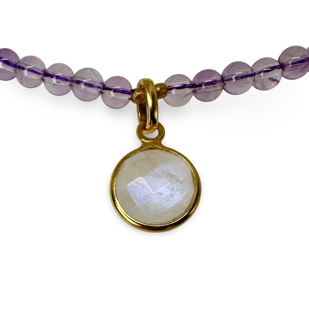 Amethyst - Kette mit Mondstein - Anhänger - Atelier Tibet