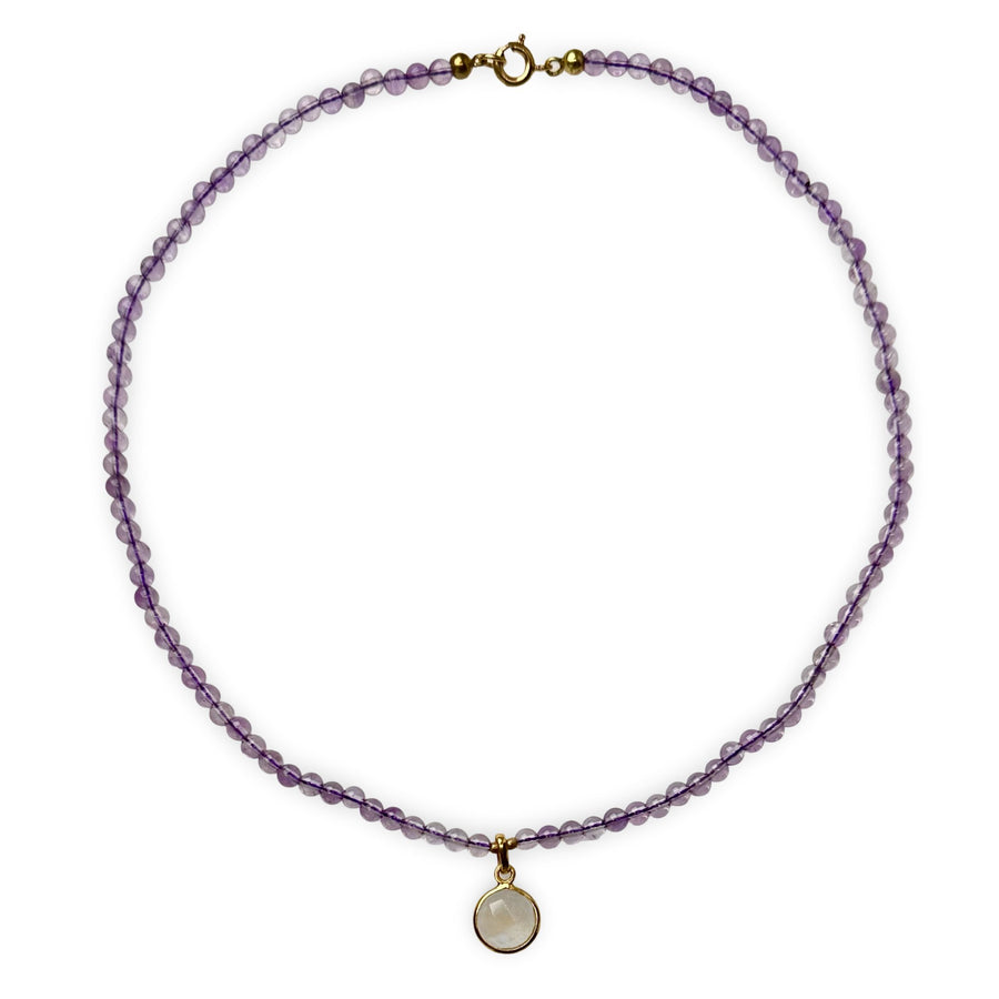 Amethyst - Kette mit Mondstein - Anhänger - Atelier Tibet