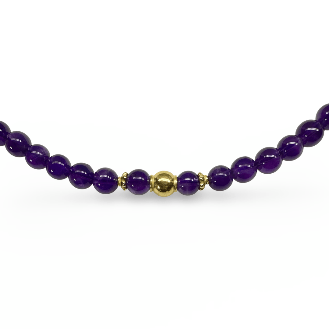 Amethyst - Kette mit vergoldeten Silber - Perlen - Atelier Tibet