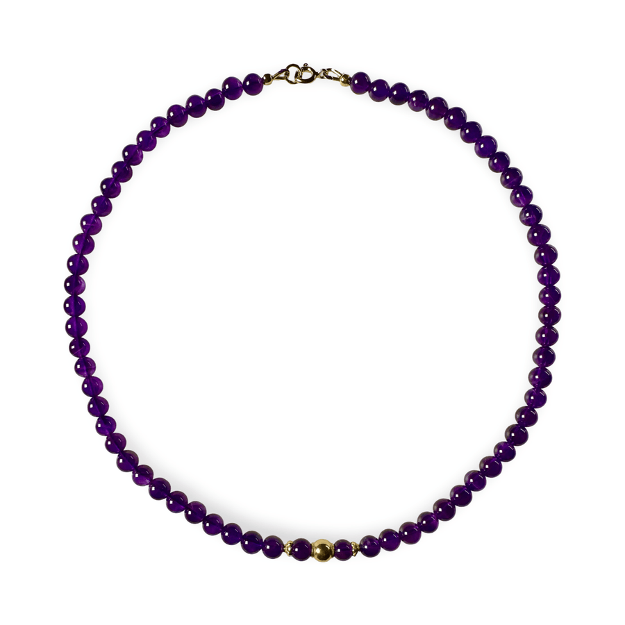 Amethyst - Kette mit vergoldeten Silber - Perlen - Atelier Tibet
