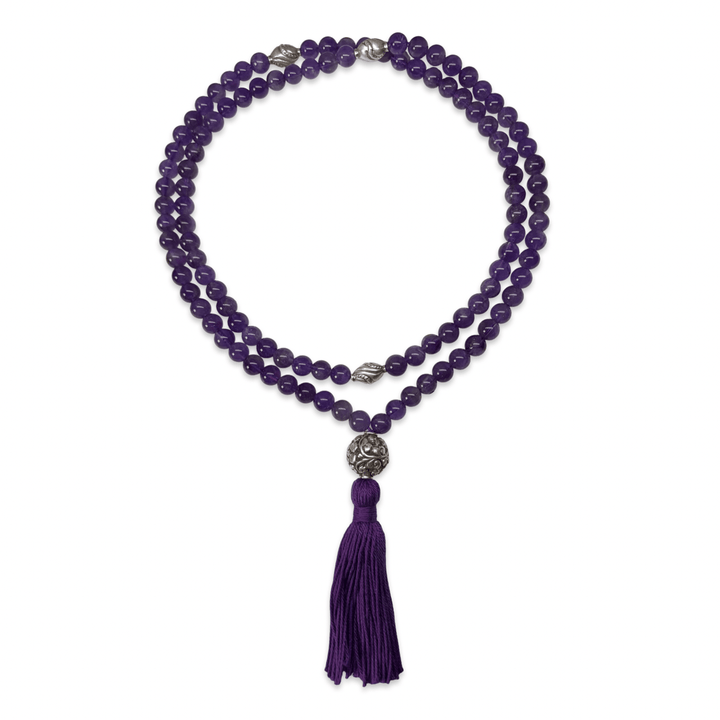 Amethyst-Mala mit handgeschmiedeter Silberperle - Atelier Tibet