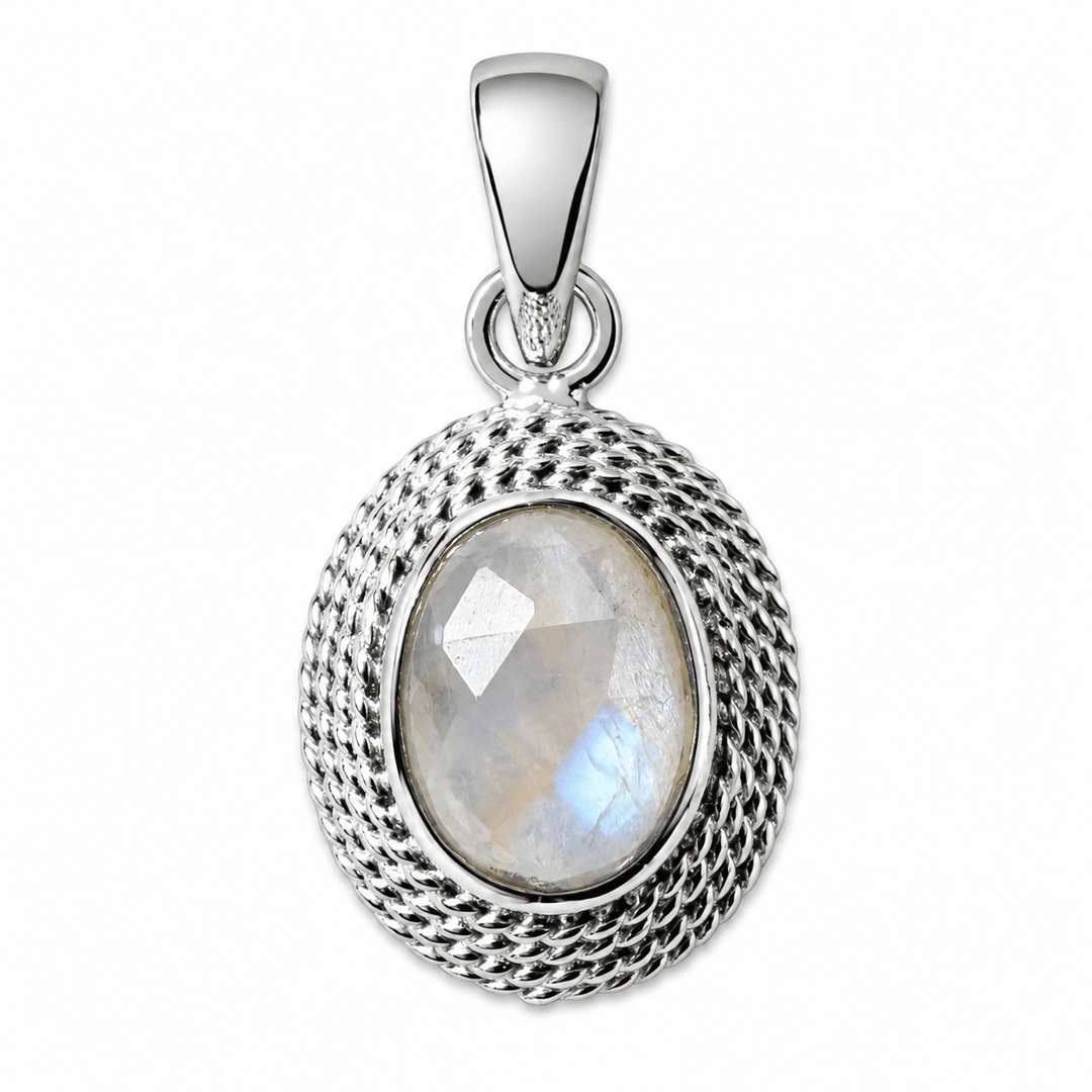 Anhänger aus Silber mit ovalem Mondstein - Atelier Tibet