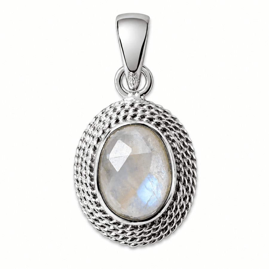 Anhänger aus Silber mit ovalem Mondstein - Atelier Tibet