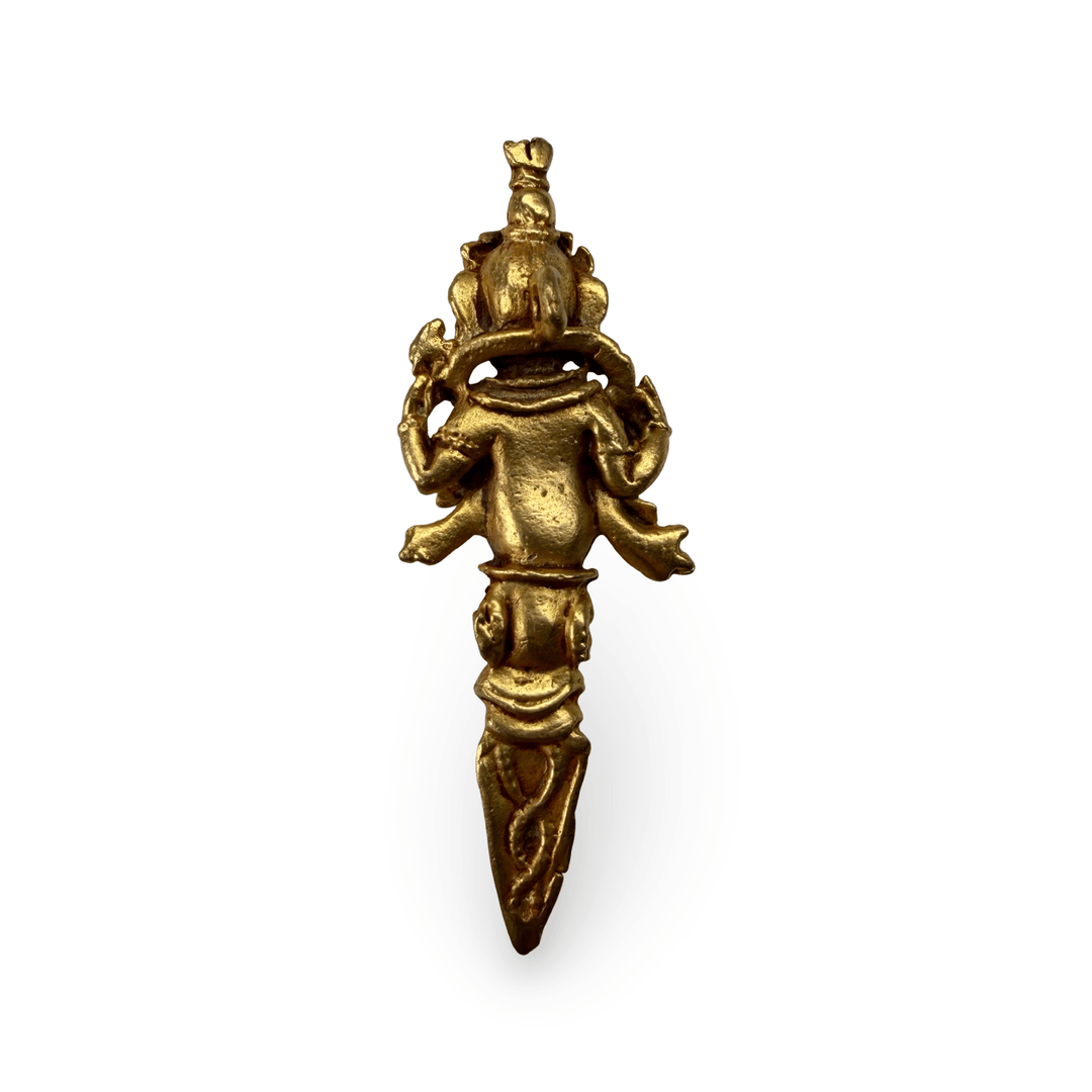 Anhänger Phurba mit Ganapati - Kupfer vergoldet, 62 mm - Atelier Tibet