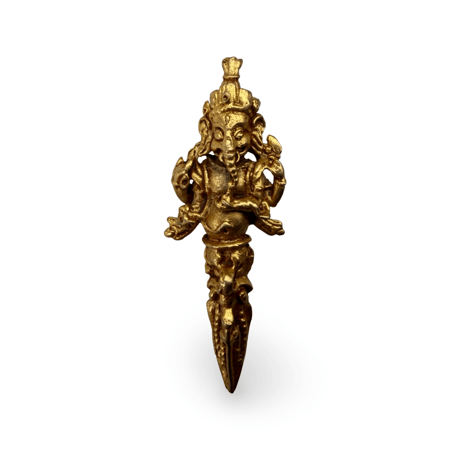 Anhänger Phurba mit Ganapati - Kupfer vergoldet, 62 mm - Atelier Tibet