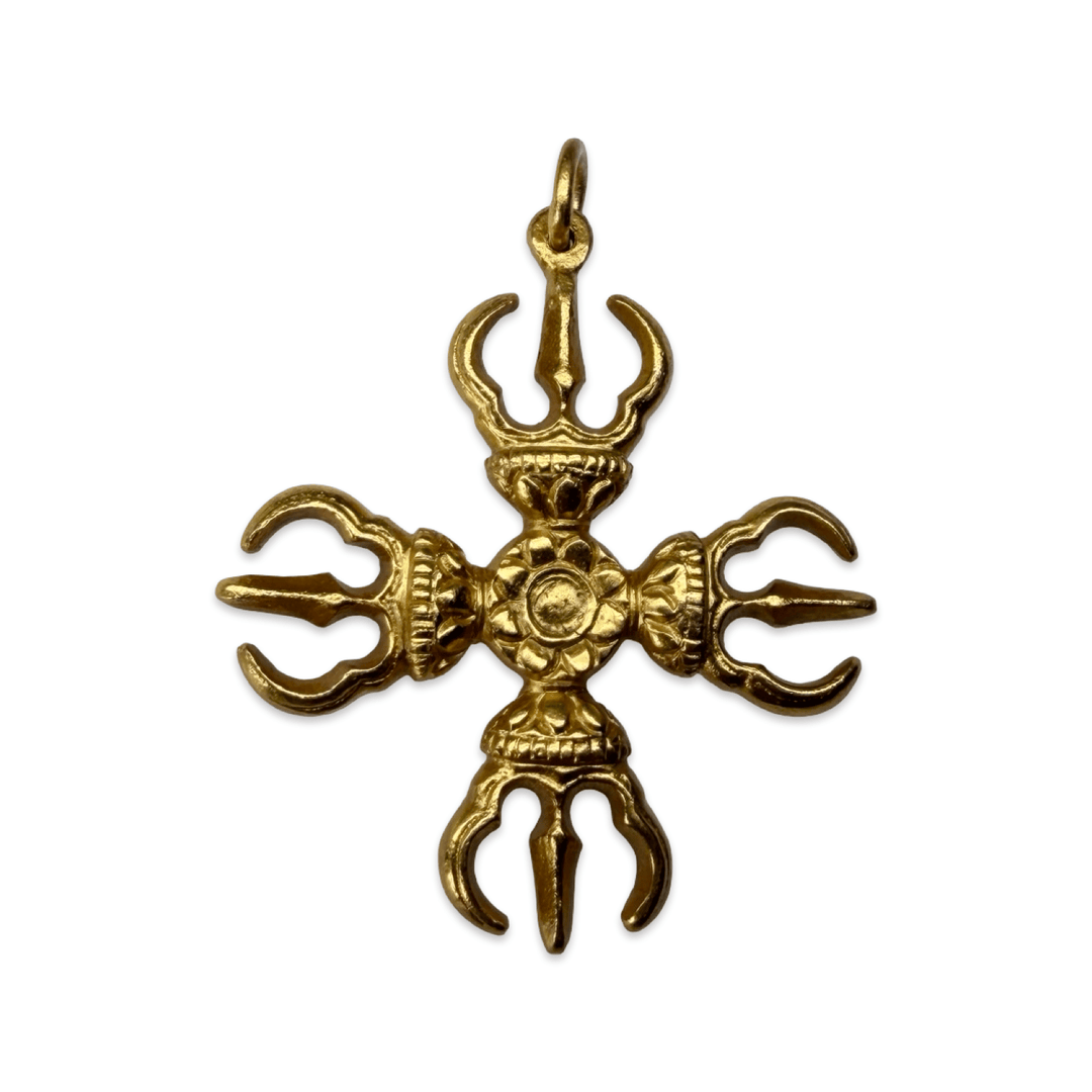 Anhänger Vishvavajra (Doppelvajra) - Kupfer vergoldet, 45 mm - Atelier Tibet