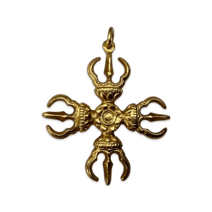 Anhänger Vishvavajra (Doppelvajra) - Kupfer vergoldet, 45 mm - Atelier Tibet