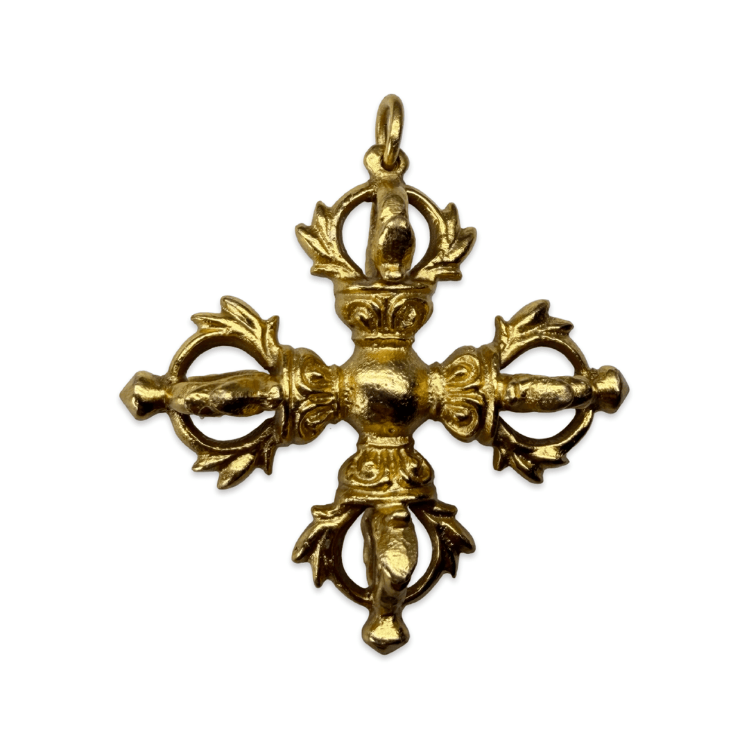 Anhänger Vishvavajra (Doppelvajra) - Kupfer vergoldet, 46 mm - Atelier Tibet