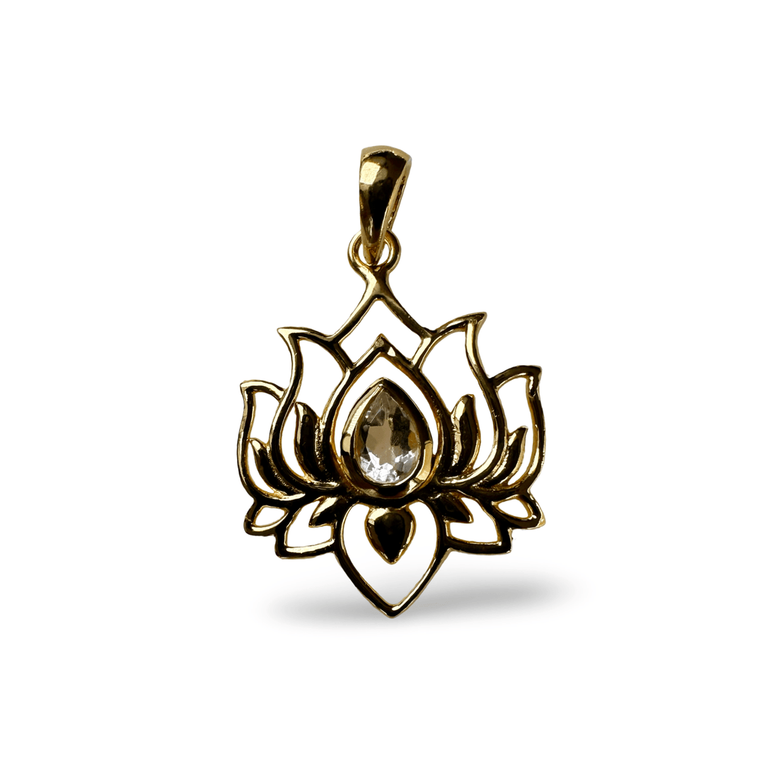Anhänger in Lotus - Form aus vergoldetem Silber mit Bergkristall - Atelier Tibet