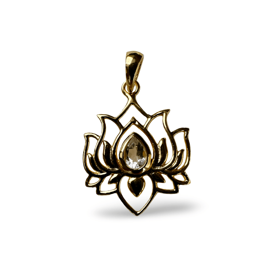 Anhänger in Lotus - Form aus vergoldetem Silber mit Bergkristall - Atelier Tibet